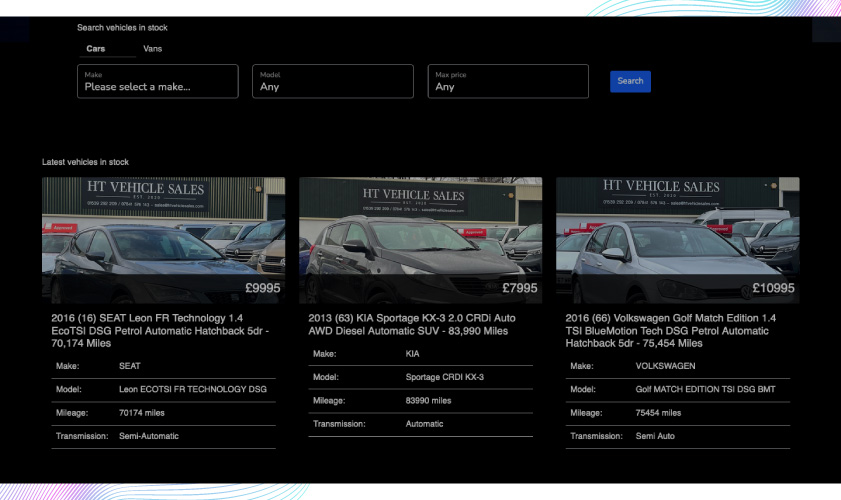 HT Vehicle Sales homepage