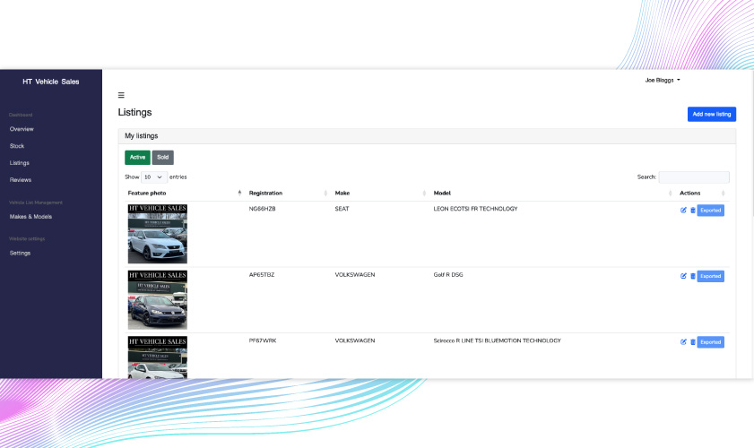 HT Vehicle Sales dashboard listings