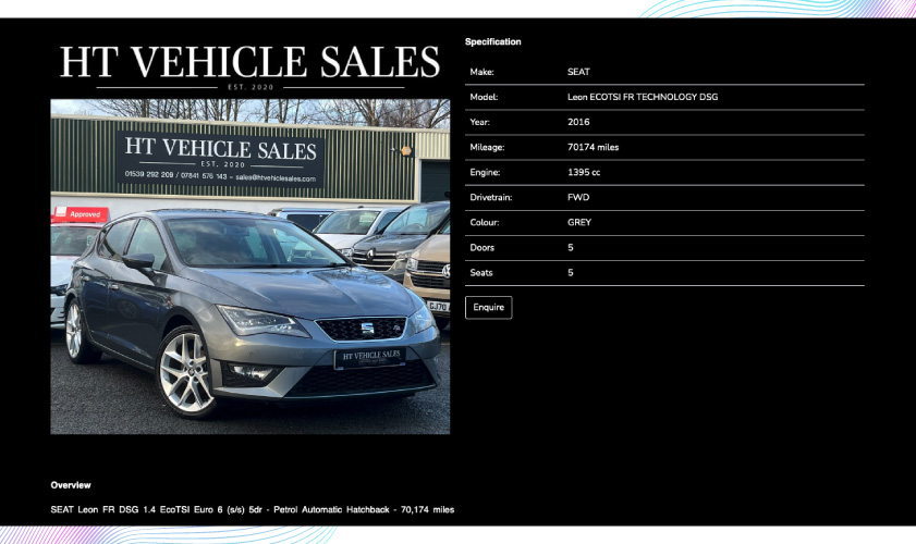 HT Vehicle Sales vehicle specification